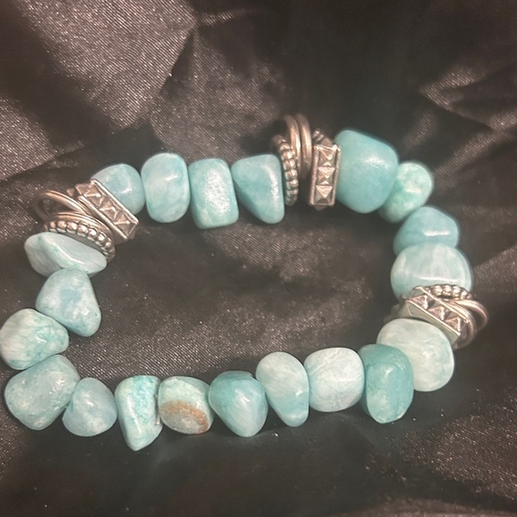 Designs By Gracie Jewelry - Turquoise Beaded Bracelet with Silver Accents